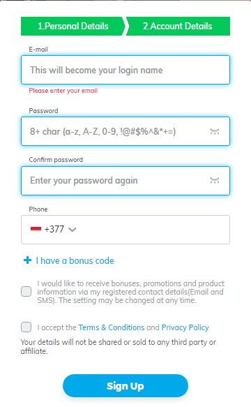 Multilotto Sign-up Process